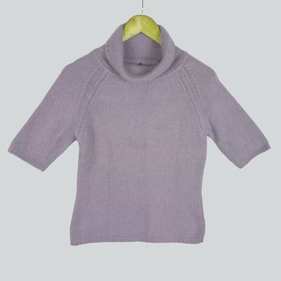 ISDA & Co Women Angora Rabbit Hair Cowl Neck Sweater Sz M Soft Cozy Short Sleeve - Picture 1 of 10
